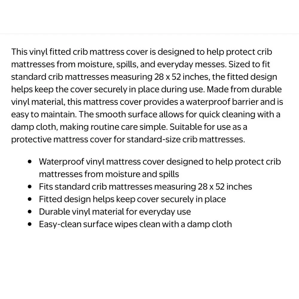 Fitted Crib Mattress Cover Vinyl Standard Size 28